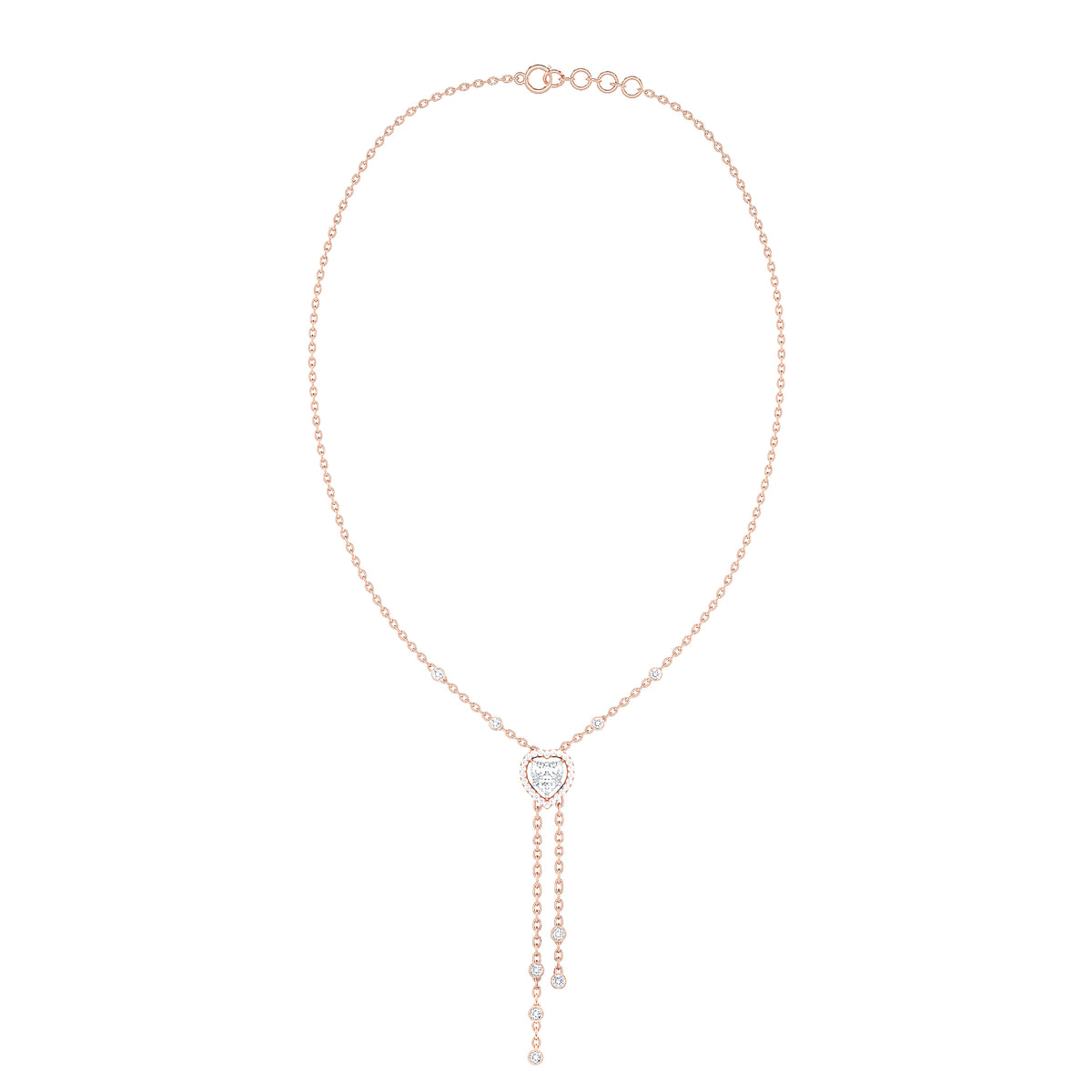 Heart Halo Diamond Lariat Necklace
