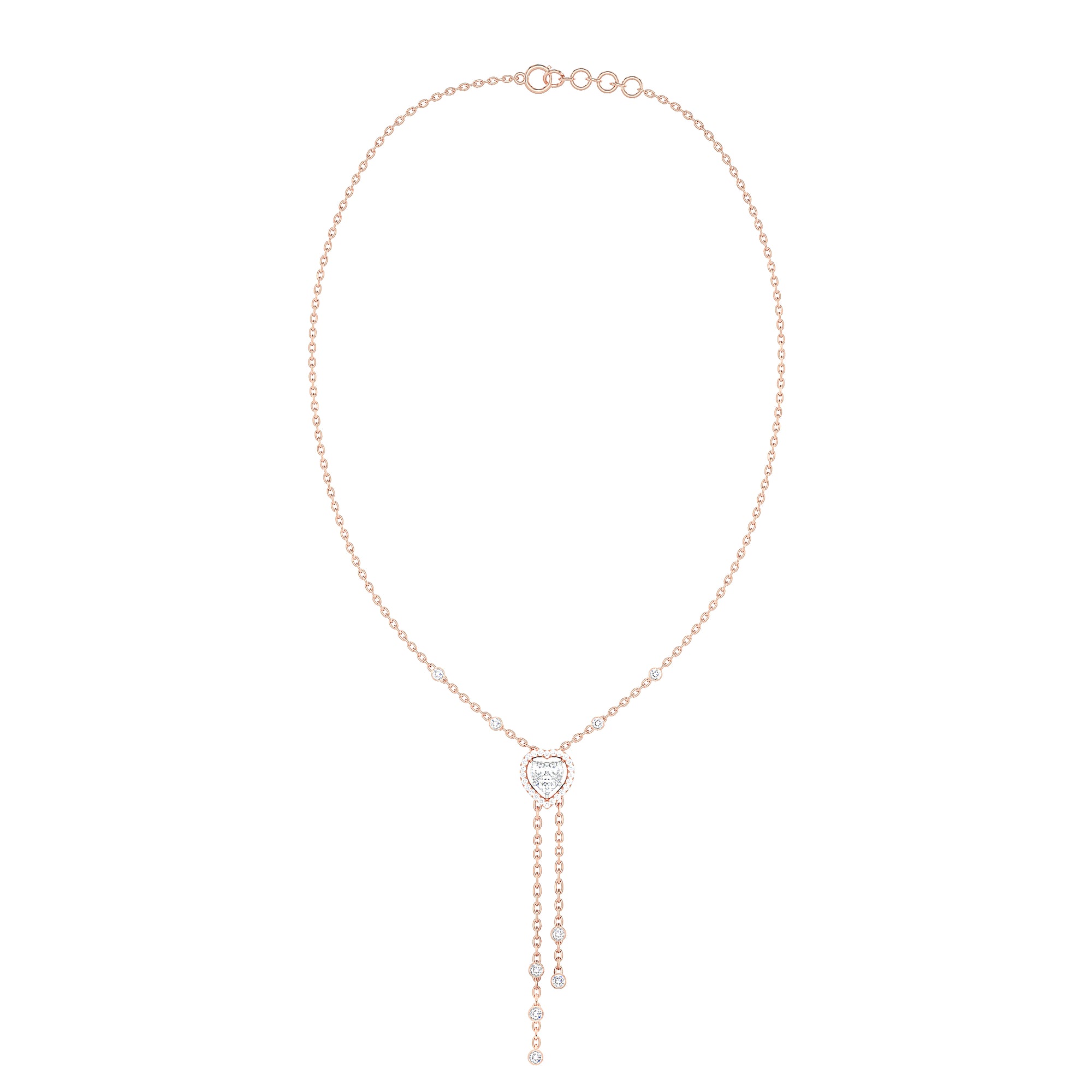 Heart Halo Diamond Lariat Necklace