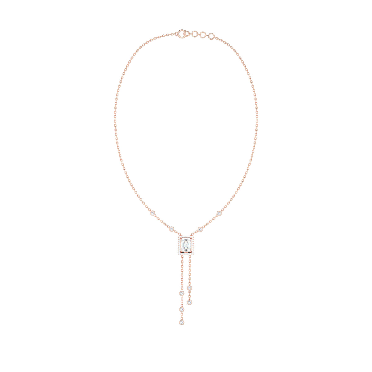 Baguette Diamond Rectangle Halo Lariat Necklace