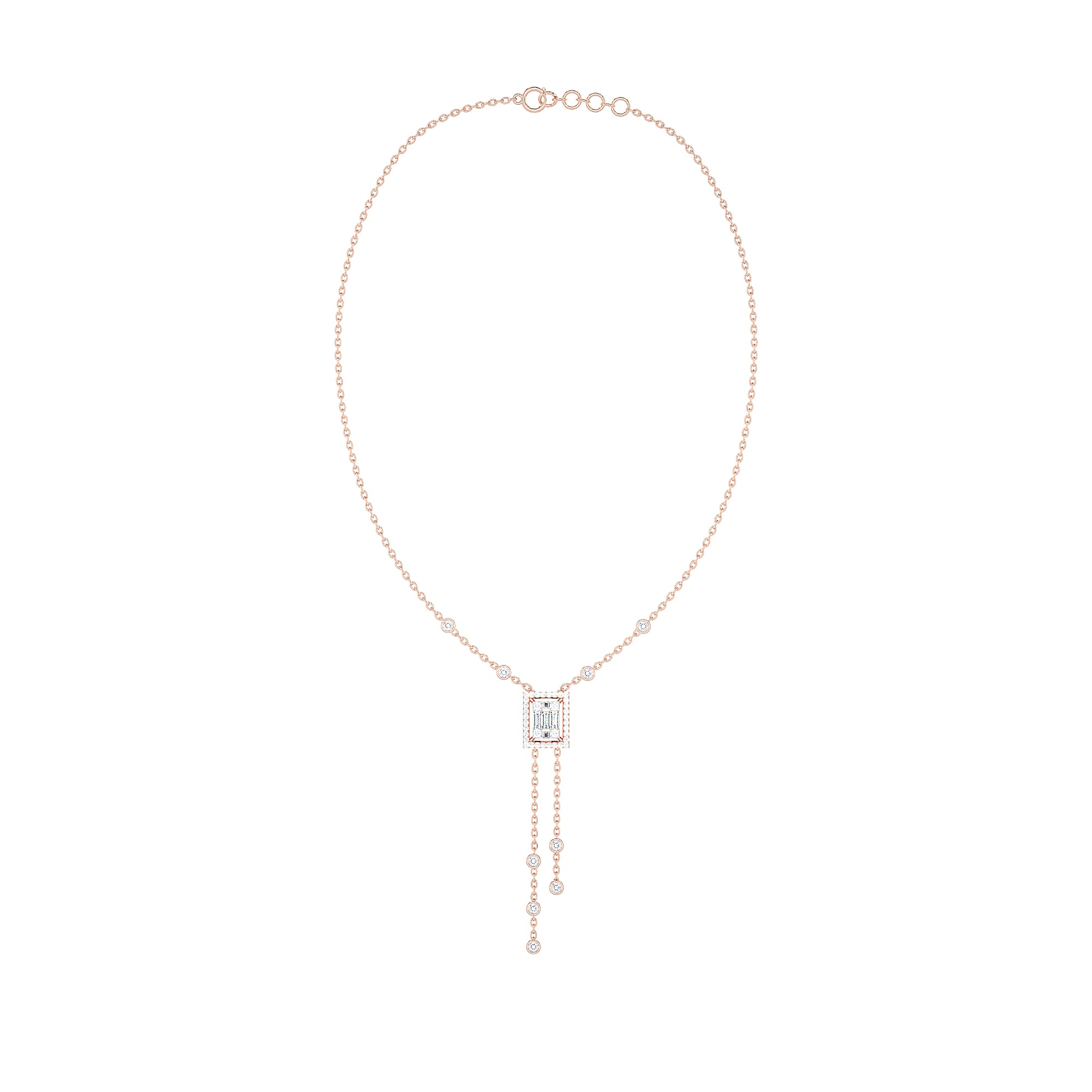 Baguette Diamond Rectangle Halo Lariat Necklace