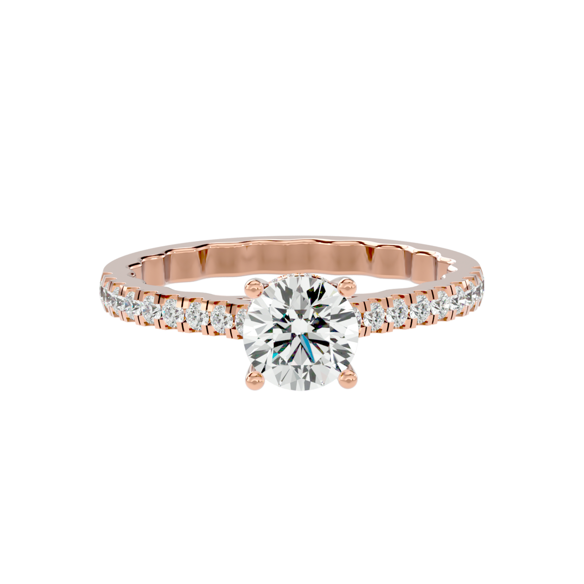Elegant Gold Solitaire Diamond Ring with Pavé Diamond Band