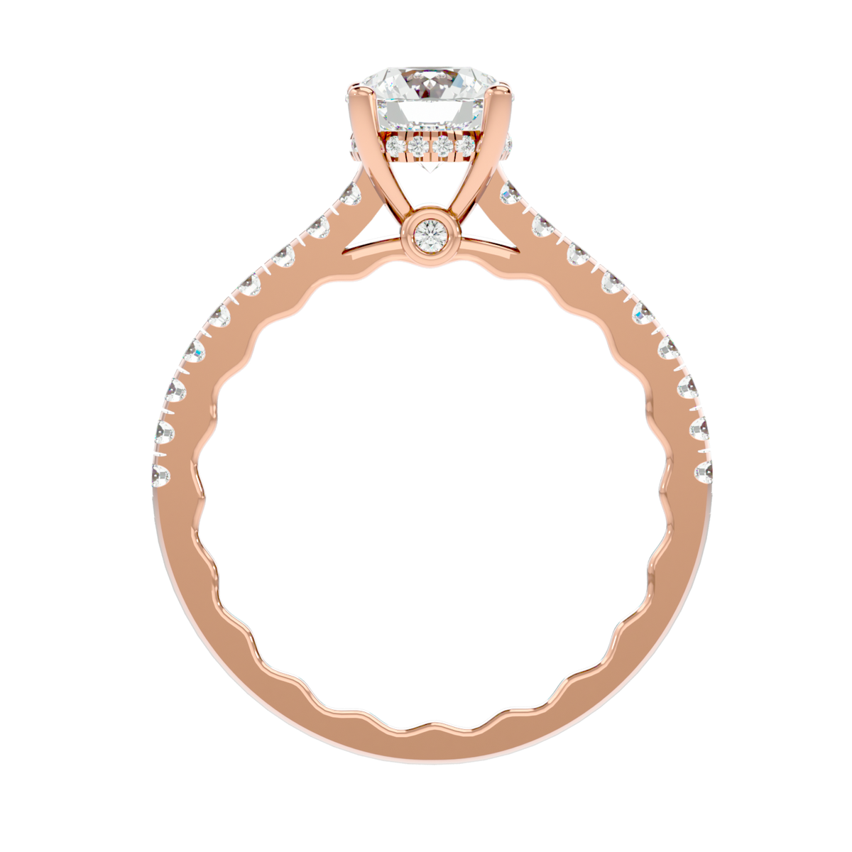 Elegant Gold Solitaire Diamond Ring with Pavé Diamond Band