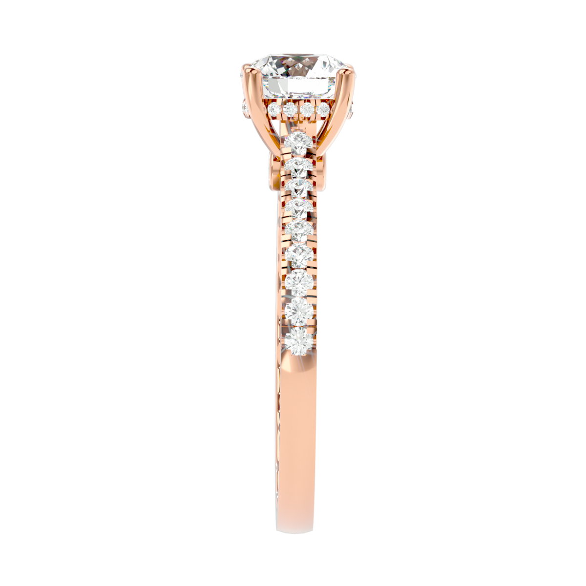 Elegant Gold Solitaire Diamond Ring with Pavé Diamond Band