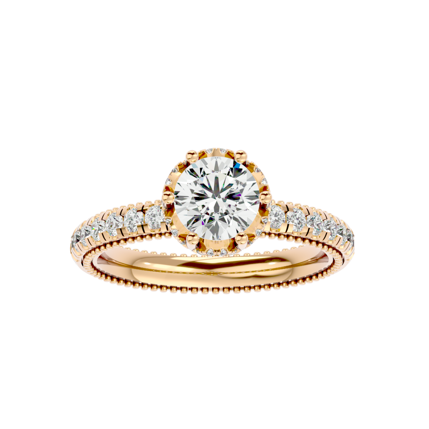 Milgrain Pavé Solitaire Diamond Ring
