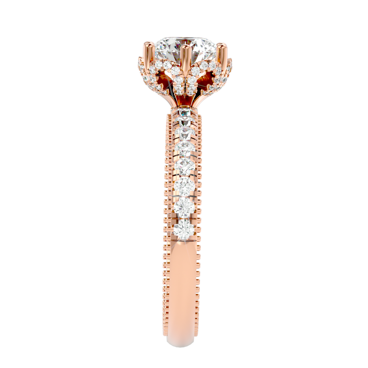 Milgrain Pavé Solitaire Diamond Ring