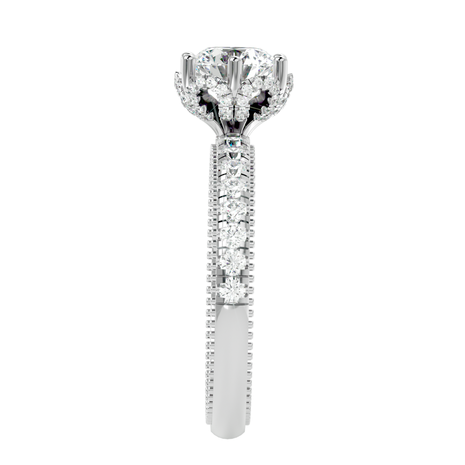 Milgrain Pavé Solitaire Diamond Ring