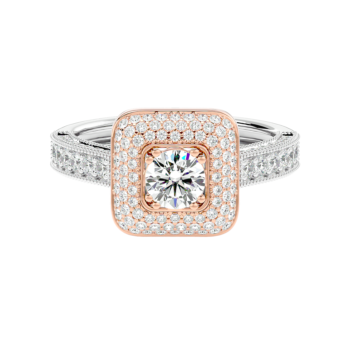 Cushion Halo Two-Tone Diamond Ring