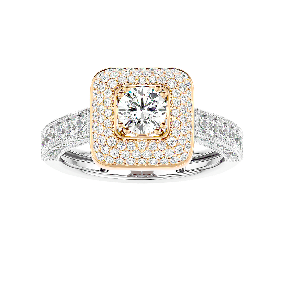 Cushion Halo Two-Tone Diamond Ring