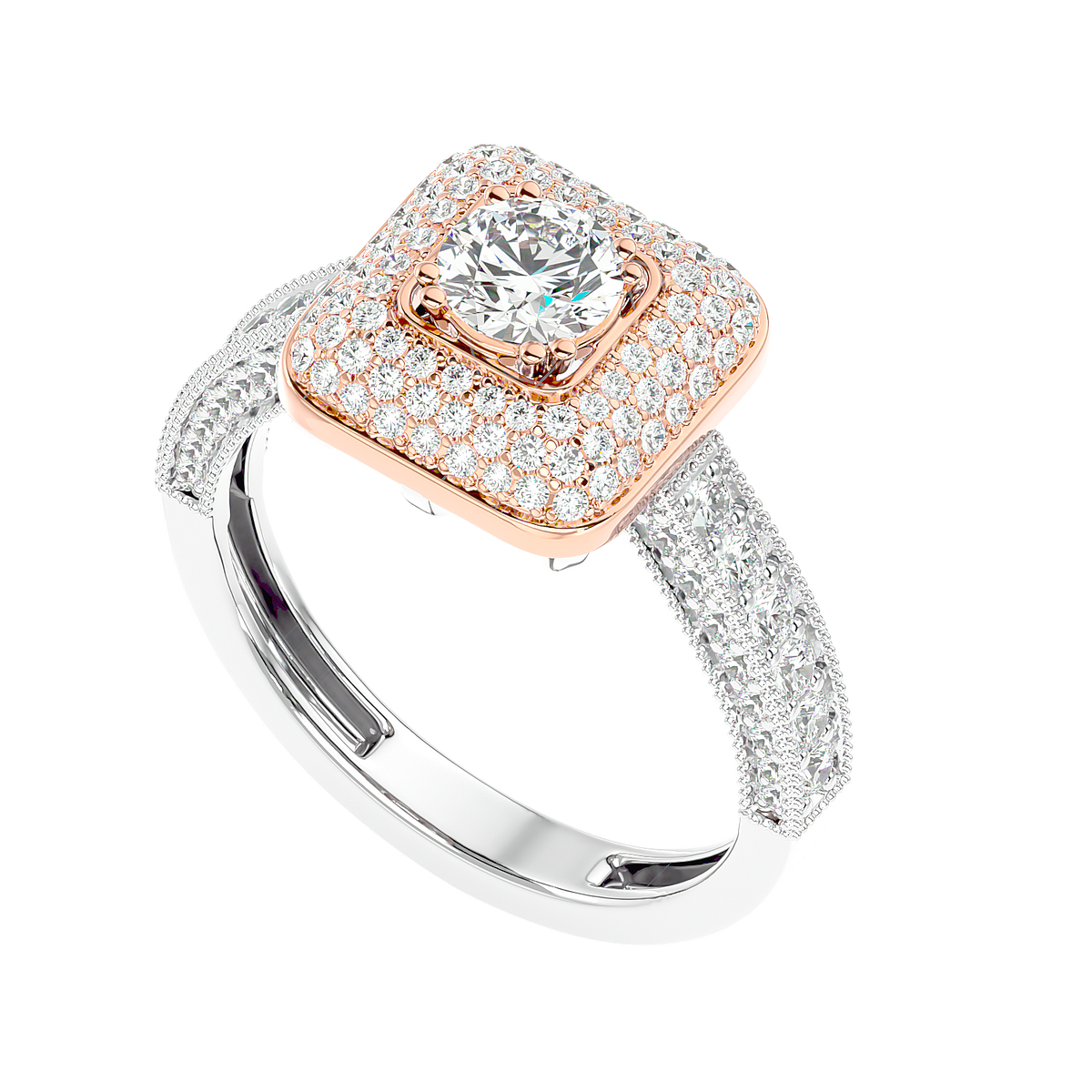 Cushion Halo Two-Tone Diamond Ring