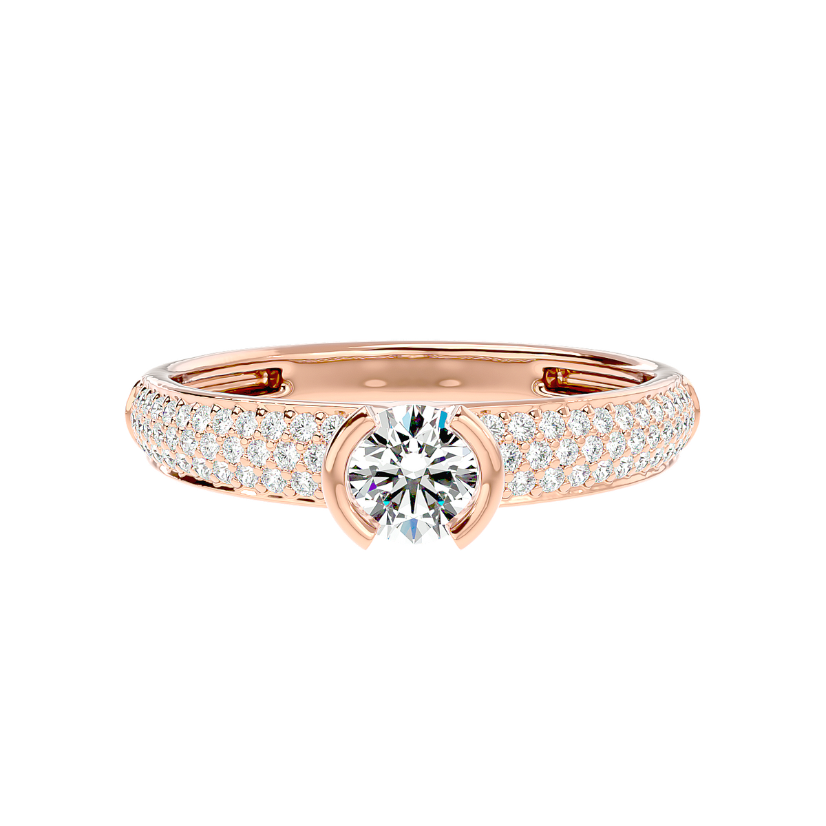 Curved Prong Pave Diamond Ring