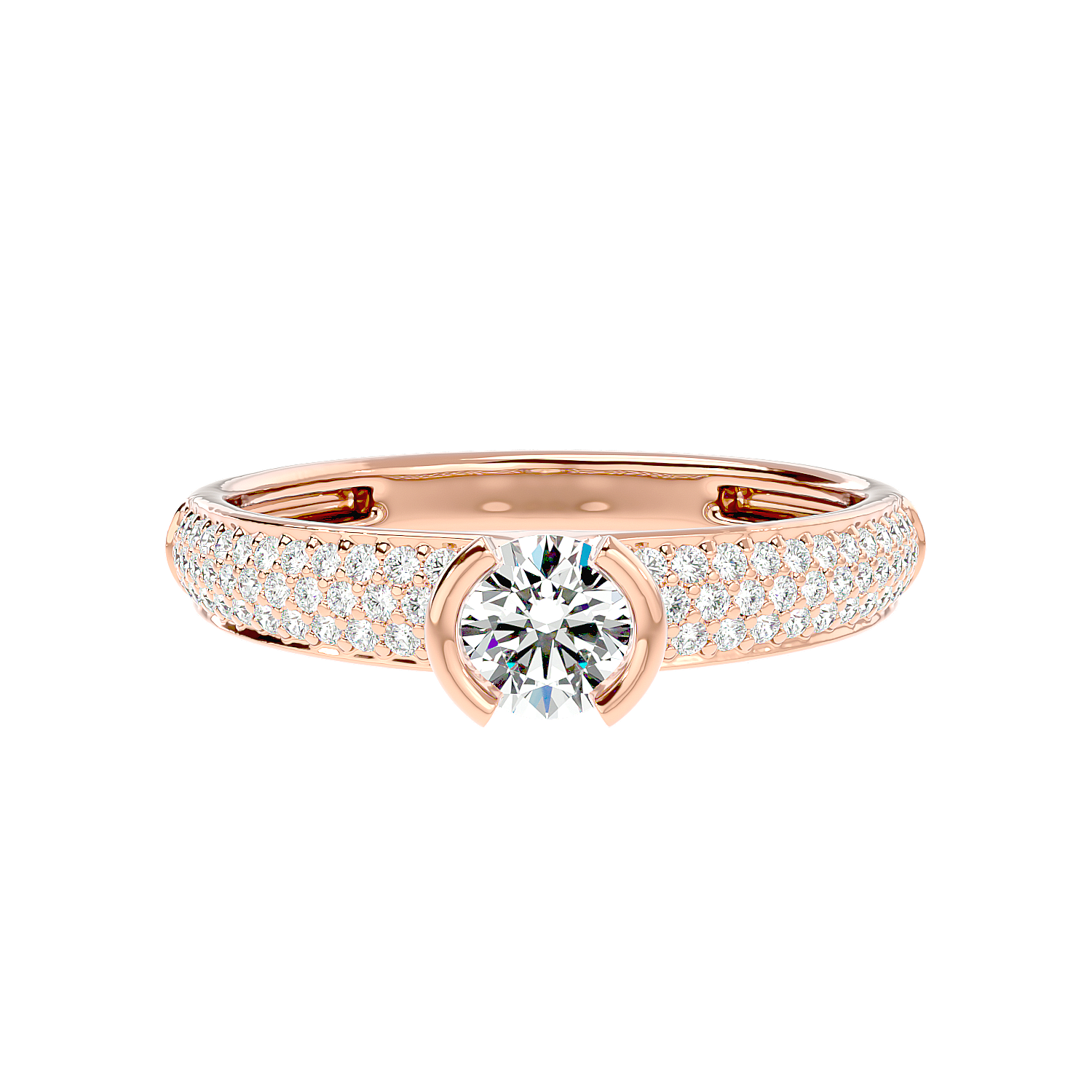 Curved Prong Pave Diamond Ring