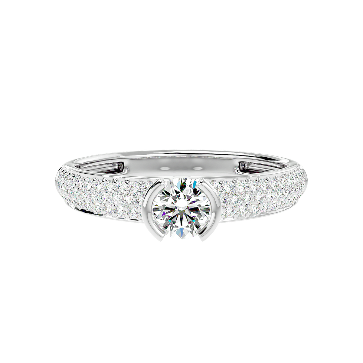Curved Prong Pave Diamond Ring
