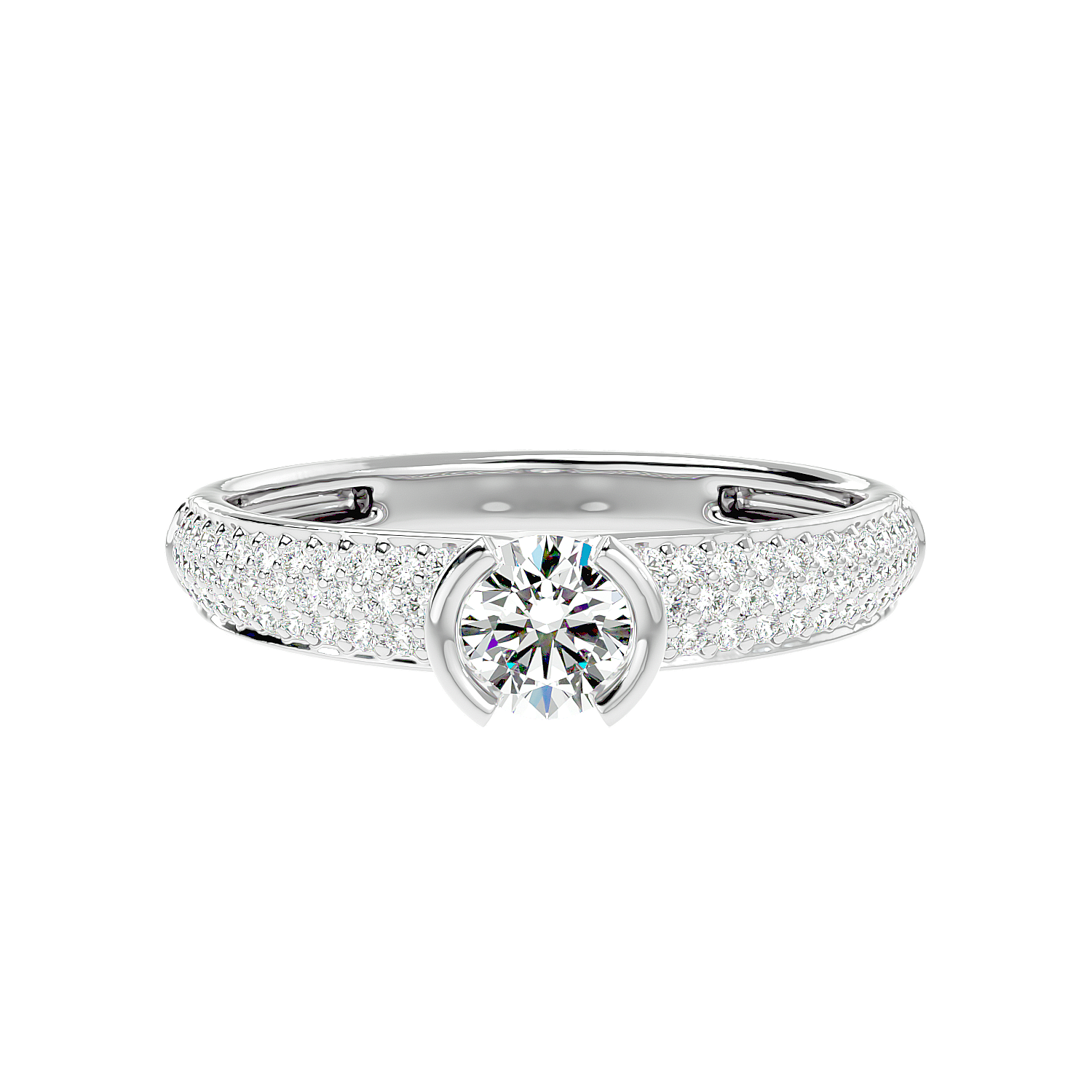 Curved Prong Pave Diamond Ring