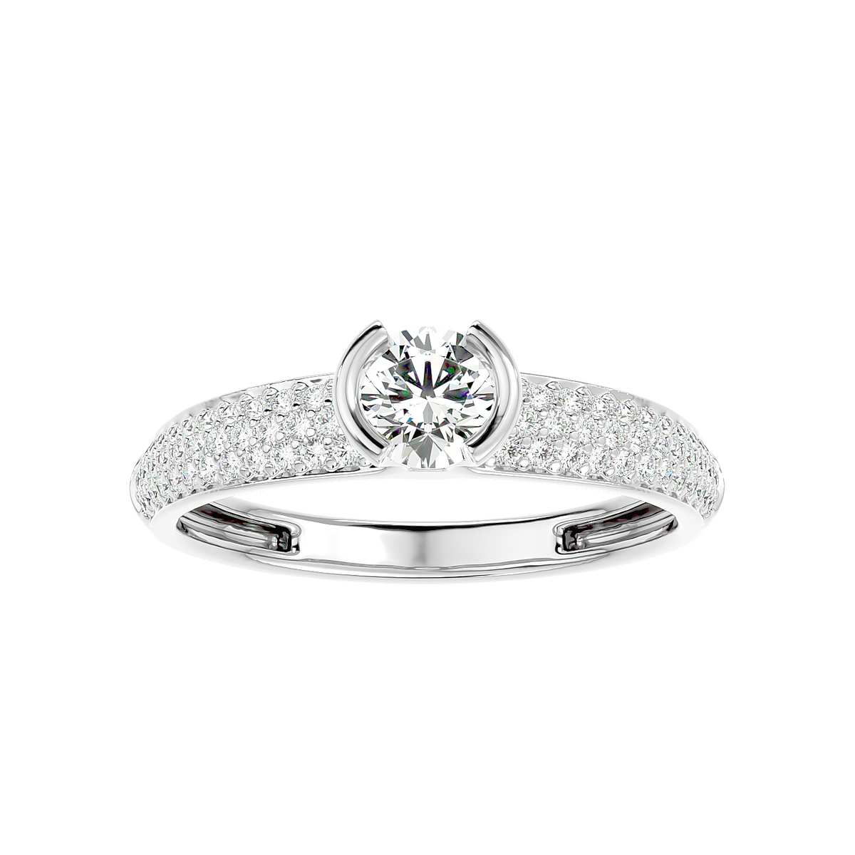 Curved Prong Pave Diamond Ring
