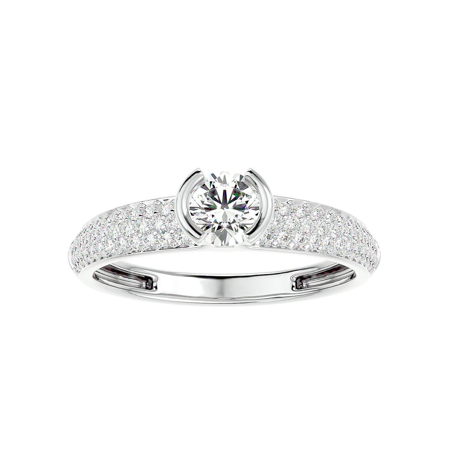 Curved Prong Pave Diamond Ring
