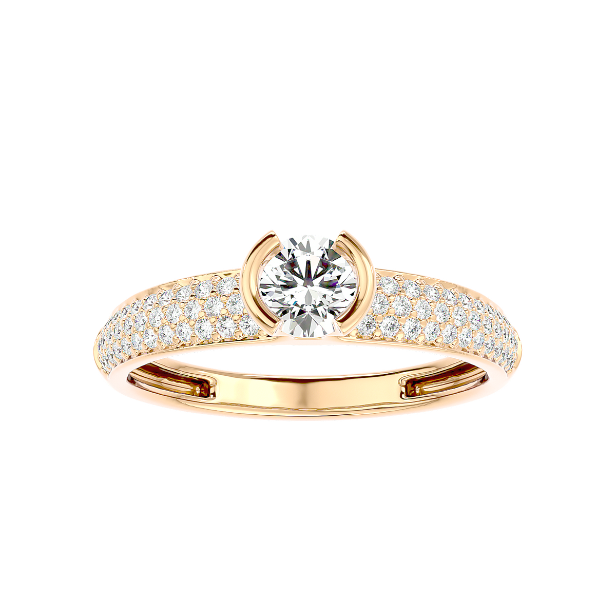 Curved Prong Pave Diamond Ring