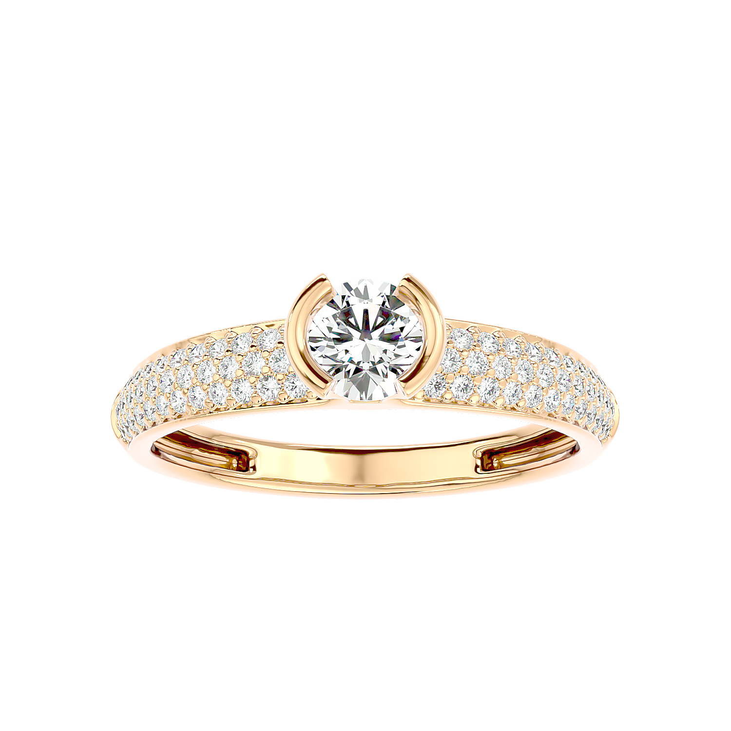Curved Prong Pave Diamond Ring