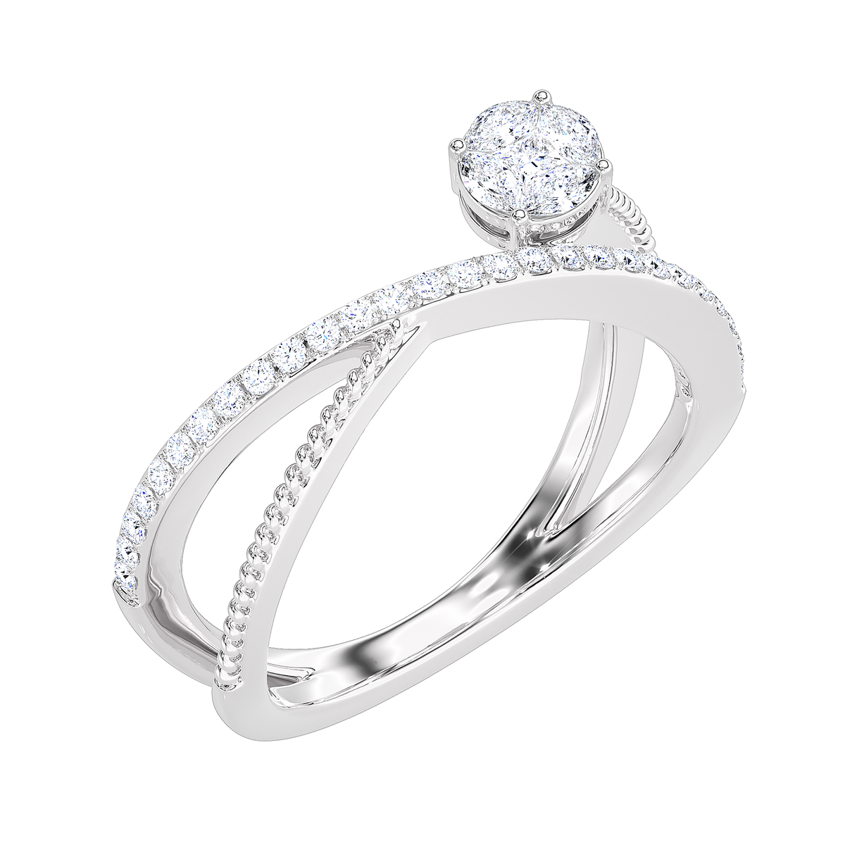 Crossover Rope Detail Diamond Ring