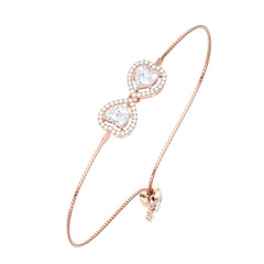 Double Heart Halo Diamond Bolo Bracelet