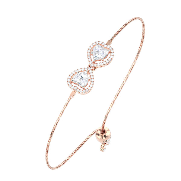 Double Heart Halo Diamond Bolo Bracelet