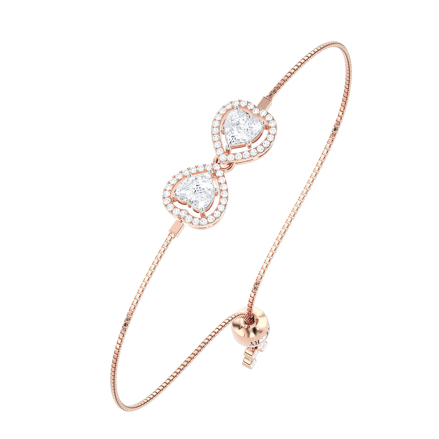 Double Heart Halo Diamond Bolo Bracelet