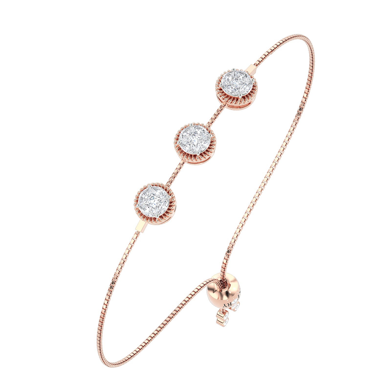 Triple Round Halo Diamond Bolo Bracelet
