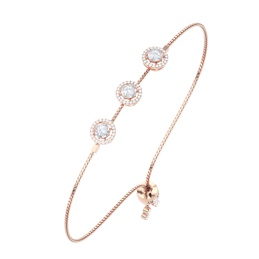 Triple Cushion Halo Diamond Bolo Bracelet