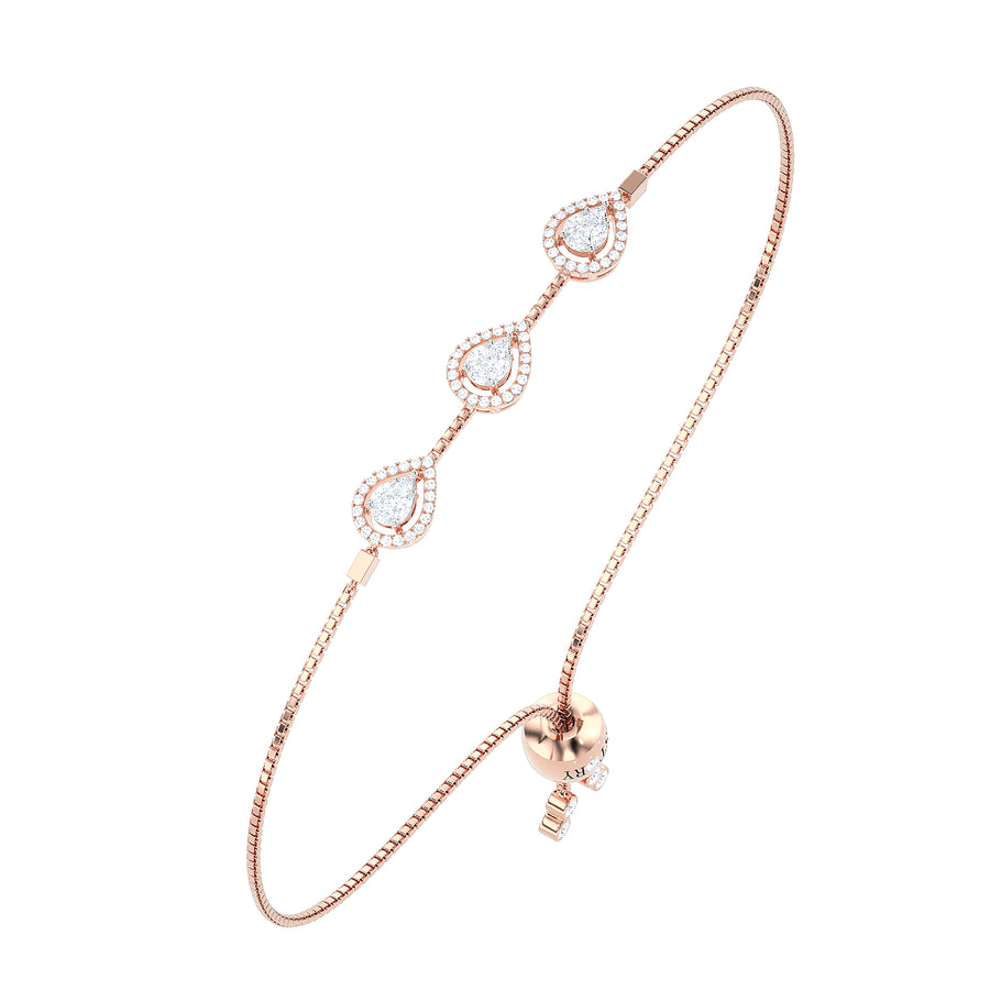 Triple Teardrop Halo Diamond Bolo Bracelet