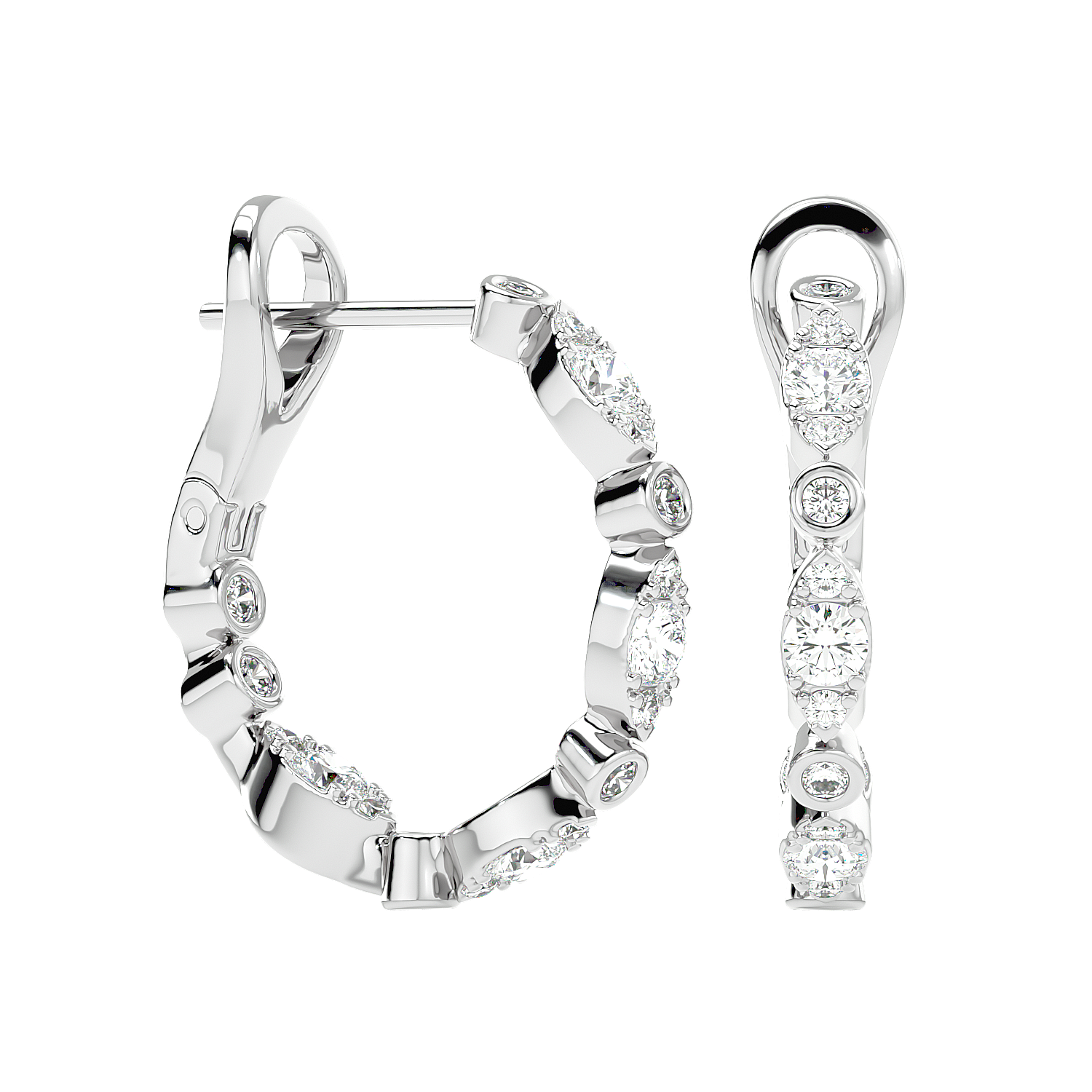 Bezel Set Diamond Hoop Earrings