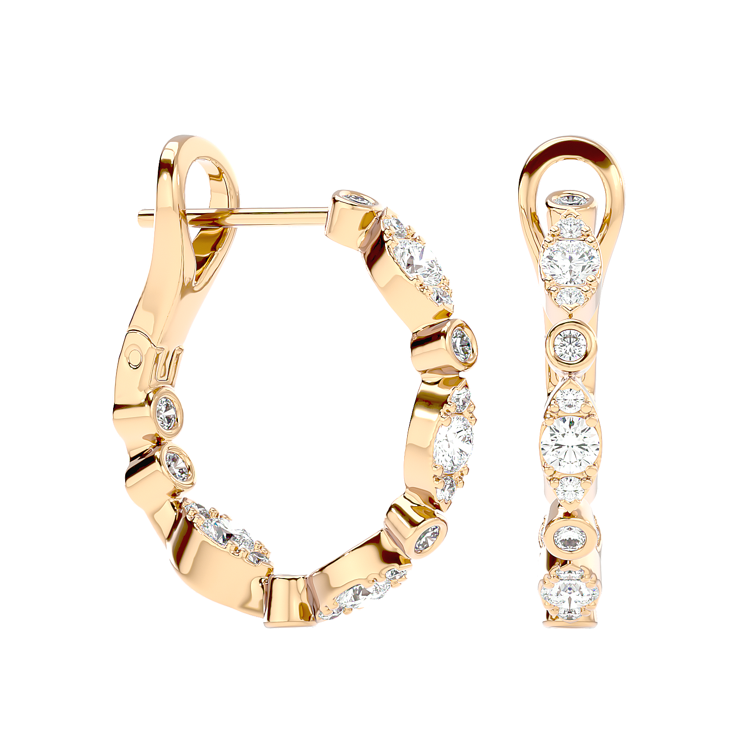 Bezel Set Diamond Hoop Earrings