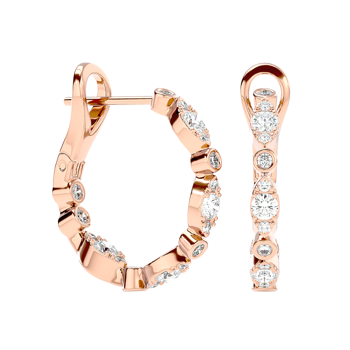 Bezel Set Diamond Hoop Earrings