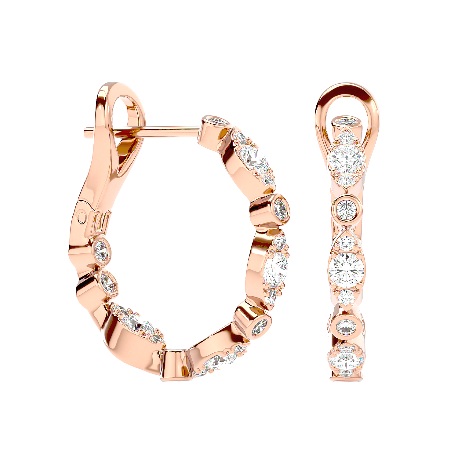 Bezel Set Diamond Hoop Earrings