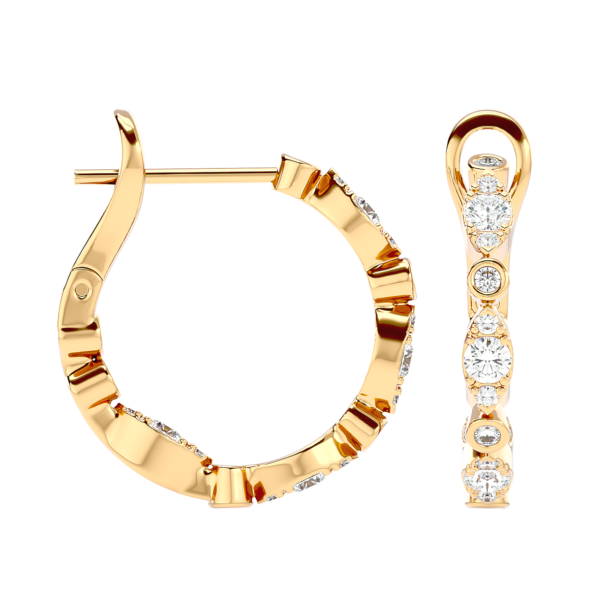 Bezel Set Diamond Hoop Earrings