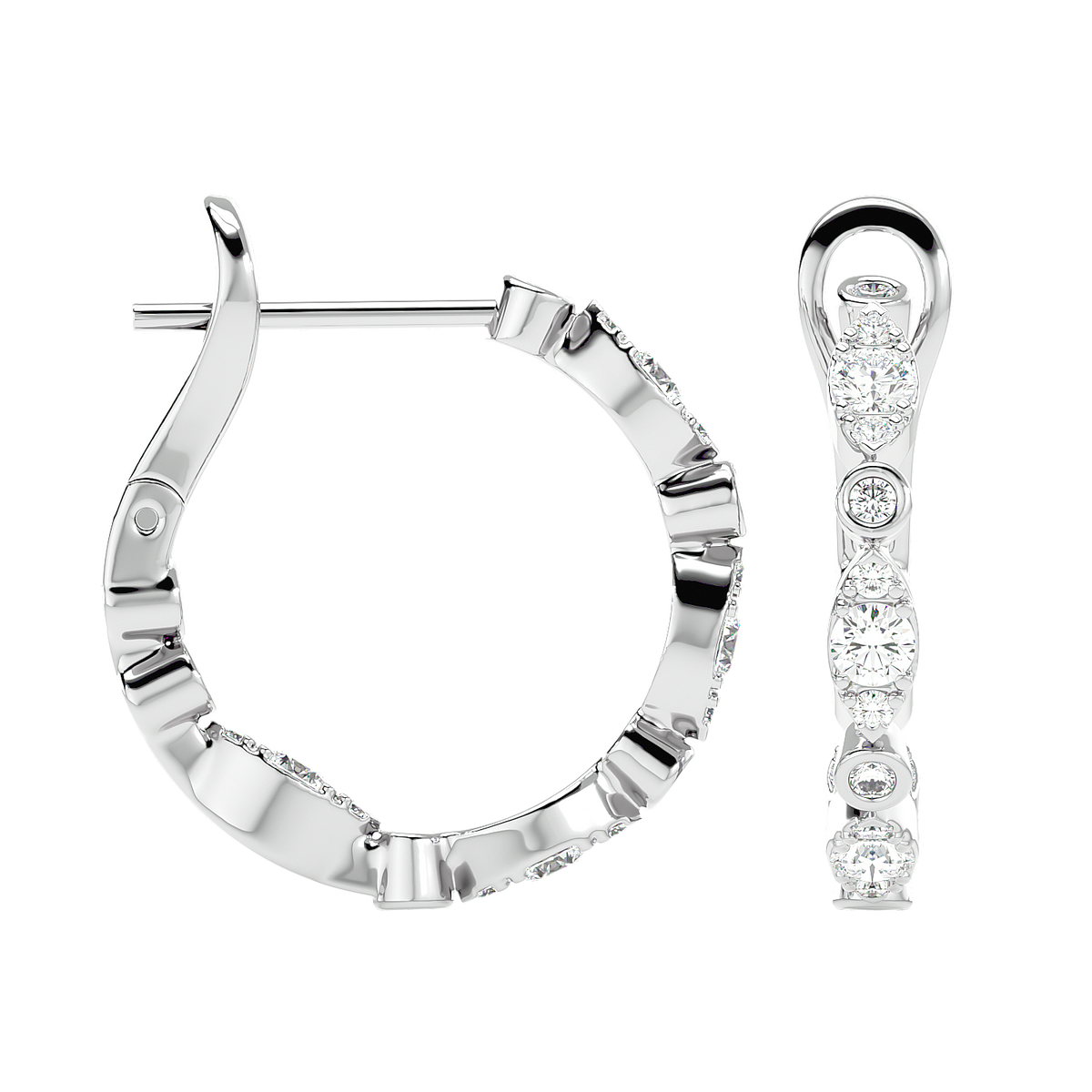 Bezel Set Diamond Hoop Earrings