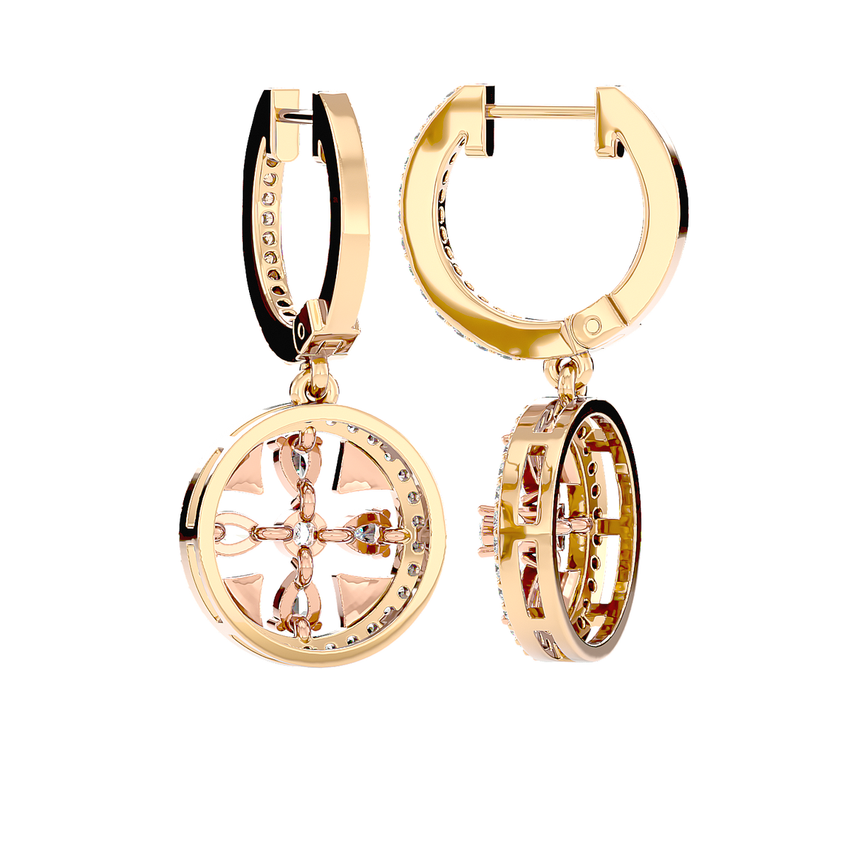 Floral Motif Diamond Drop Earrings