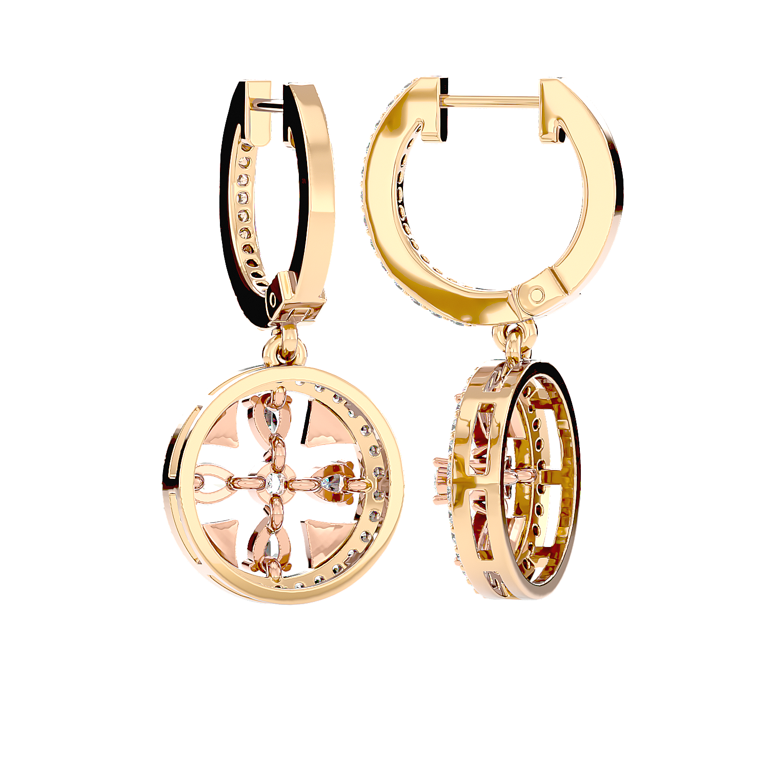 Floral Motif Diamond Drop Earrings