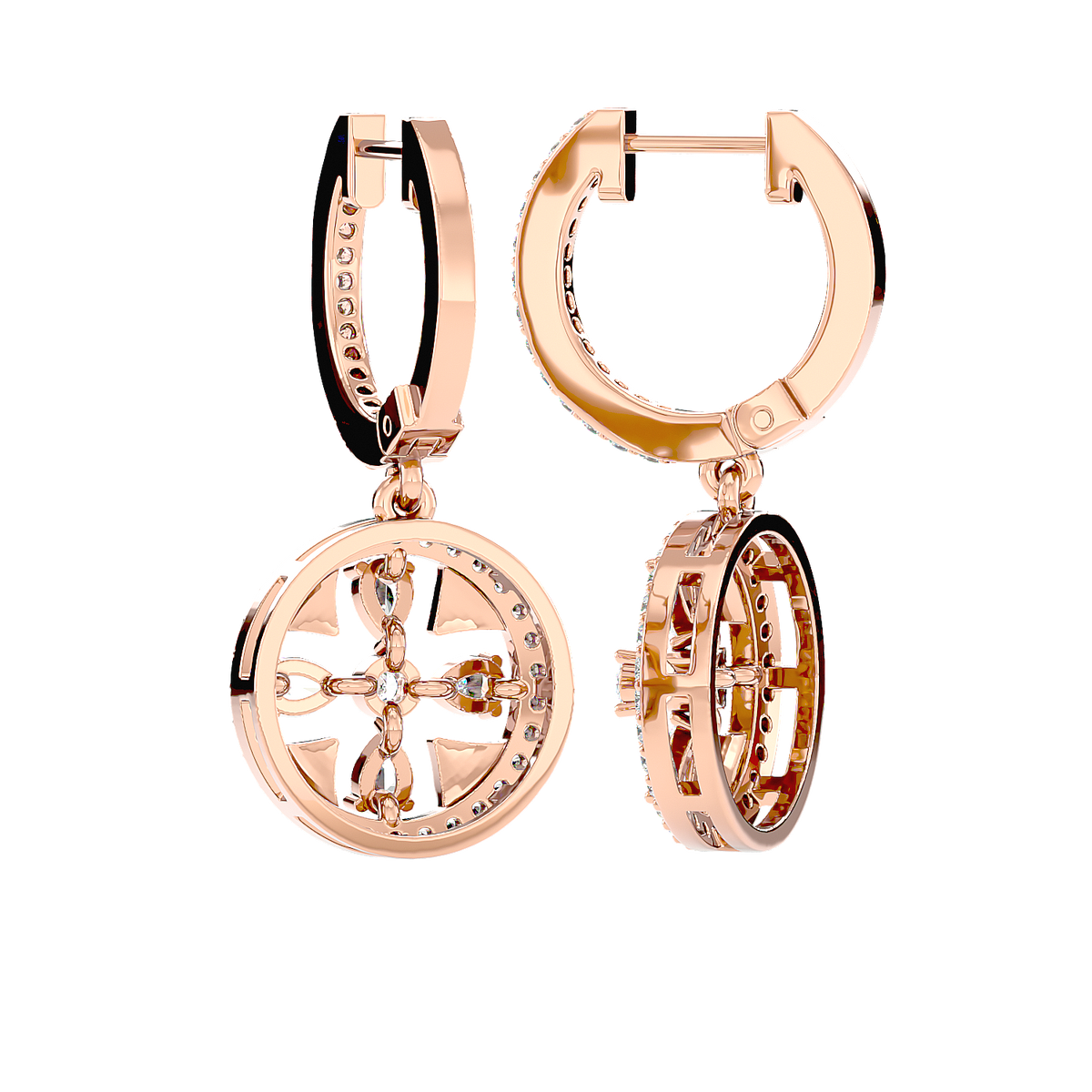 Floral Motif Diamond Drop Earrings