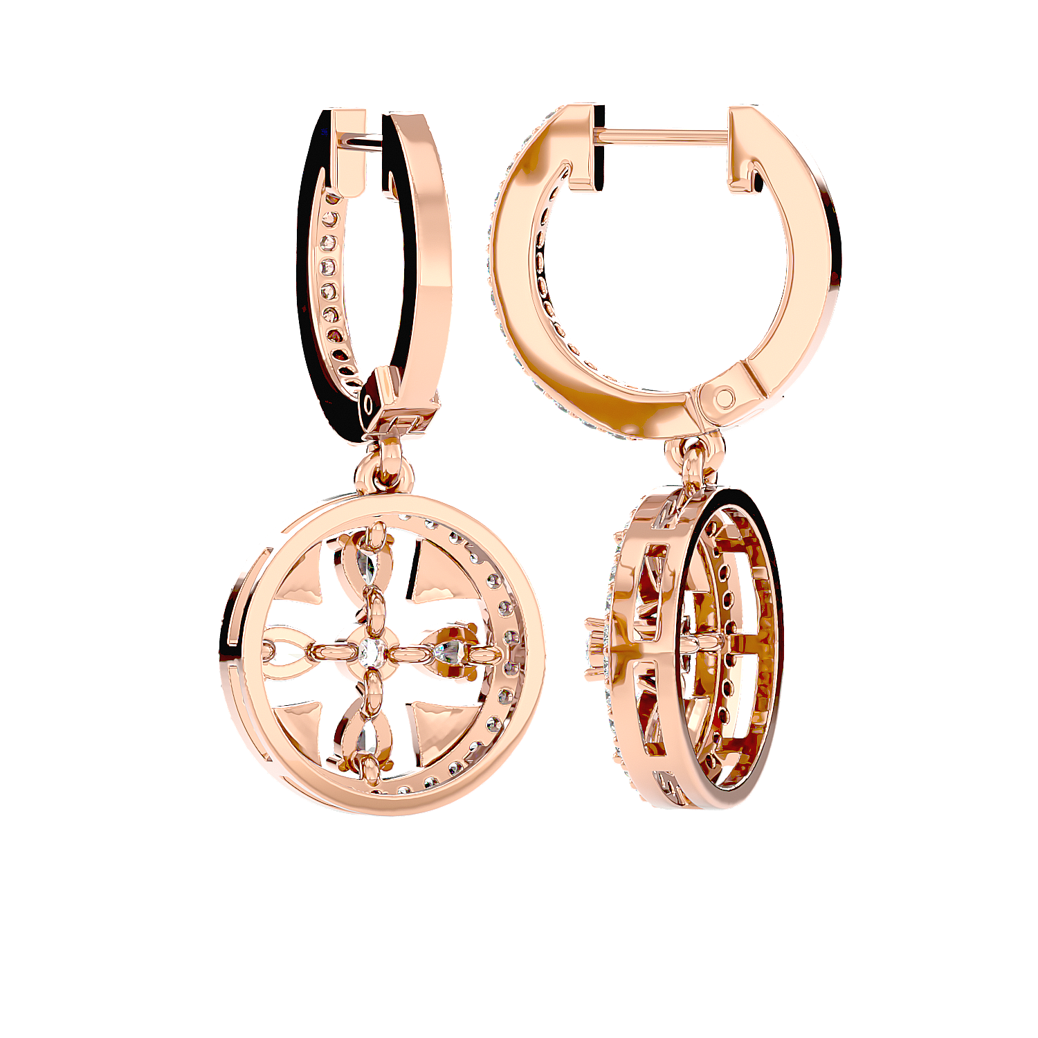 Floral Motif Diamond Drop Earrings