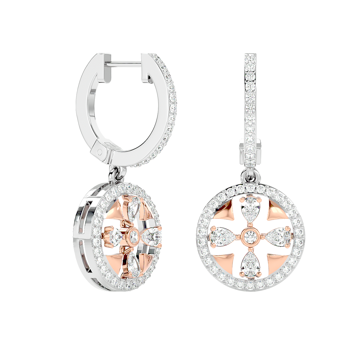 Floral Motif Diamond Drop Earrings