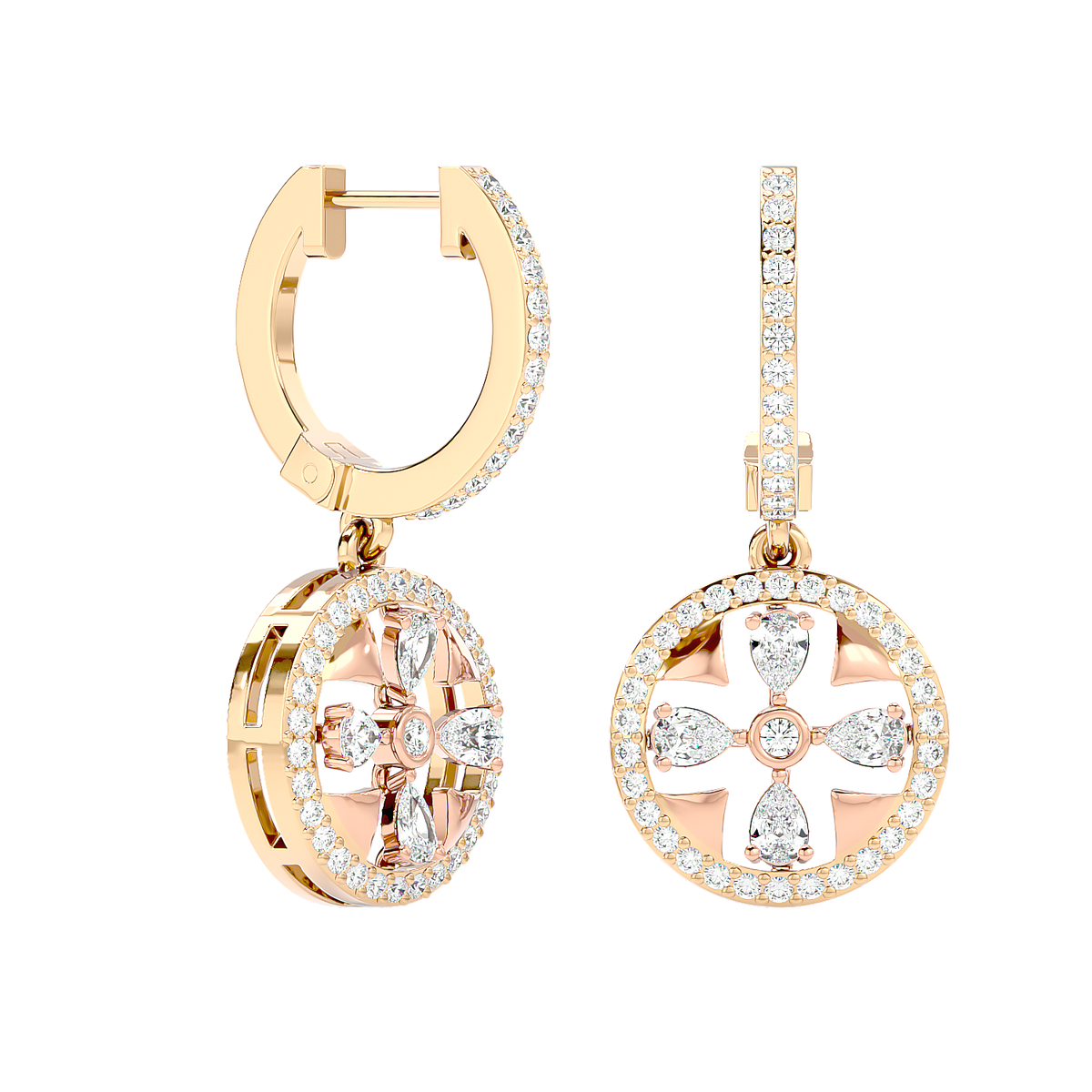 Floral Motif Diamond Drop Earrings