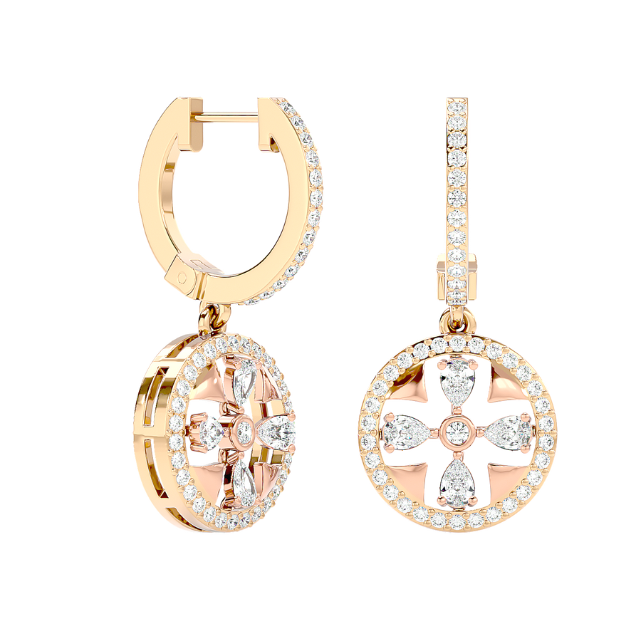 Floral Motif Diamond Drop Earrings