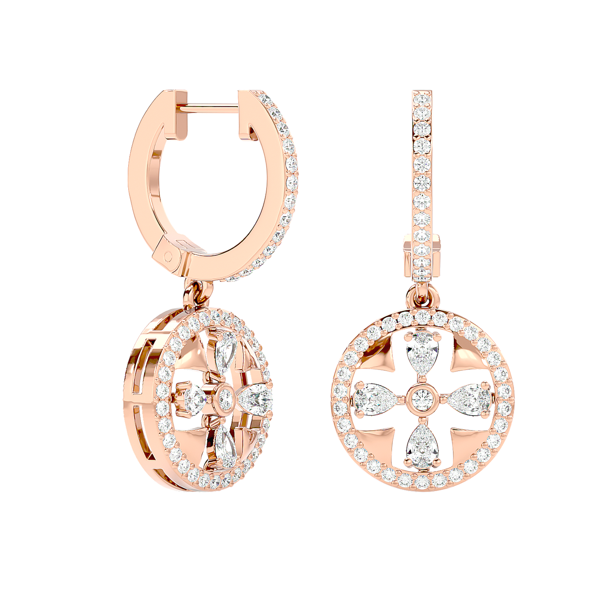 Floral Motif Diamond Drop Earrings