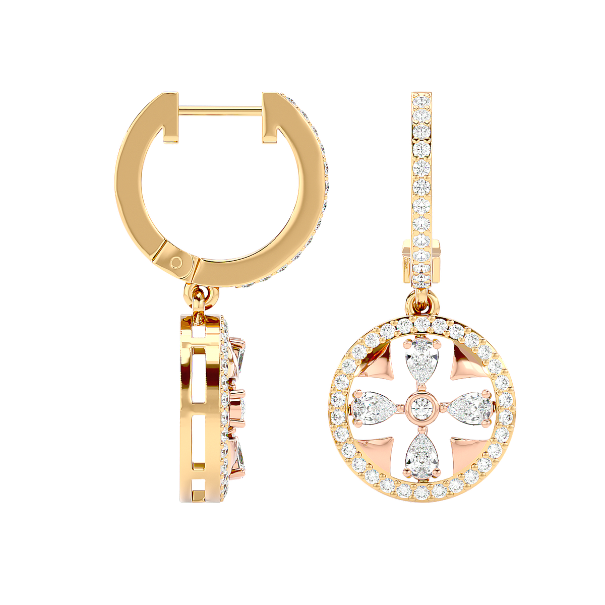 Floral Motif Diamond Drop Earrings
