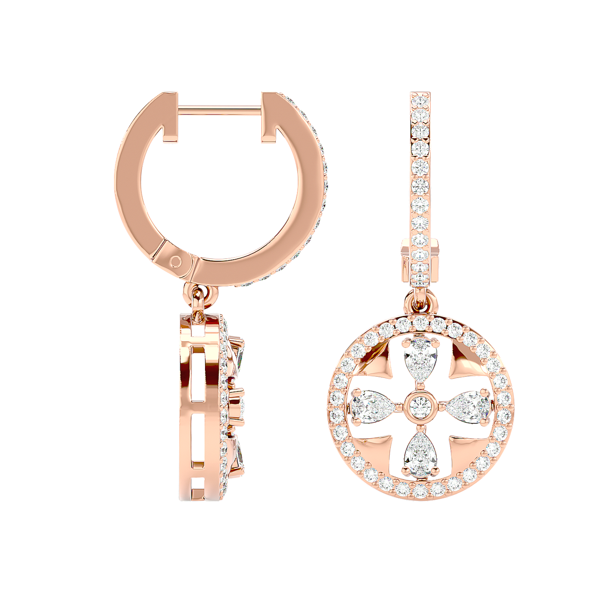 Floral Motif Diamond Drop Earrings