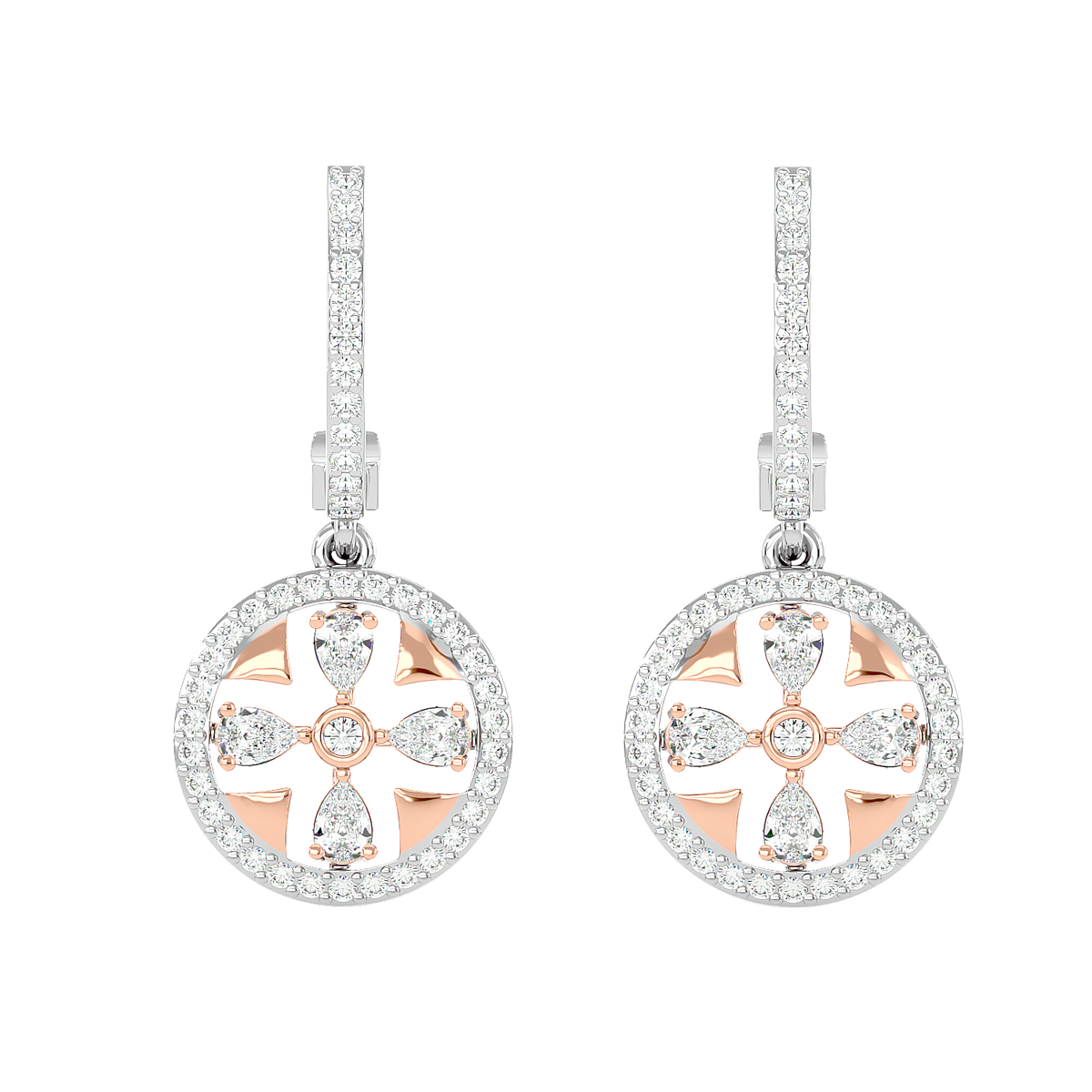 Floral Motif Diamond Drop Earrings