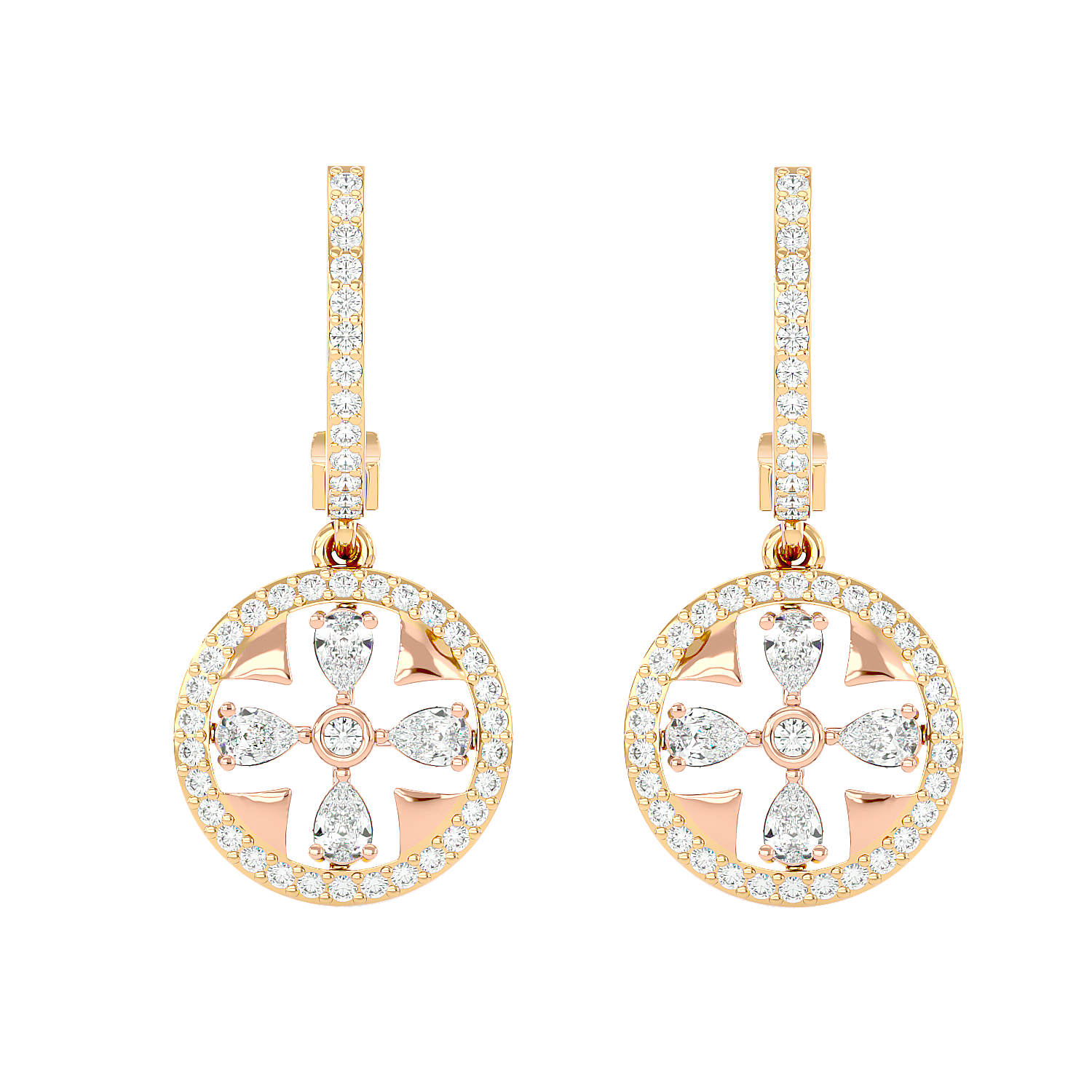 Floral Motif Diamond Drop Earrings