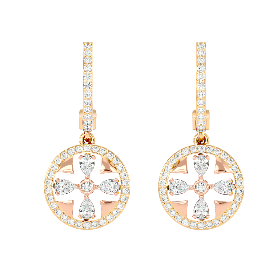 Floral Motif Diamond Drop Earrings