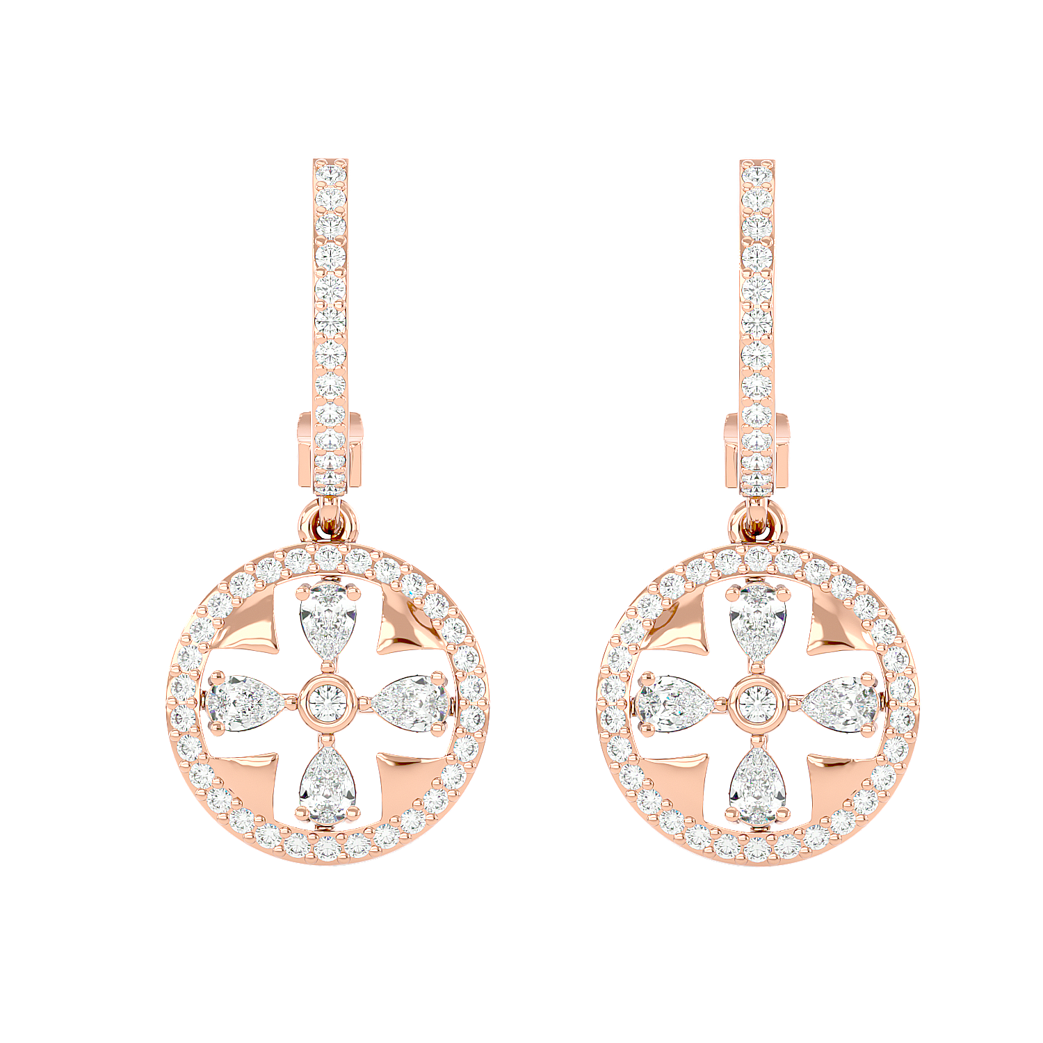 Floral Motif Diamond Drop Earrings