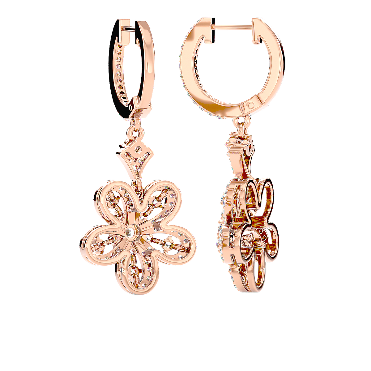 Diamond Flower Drop Earrings