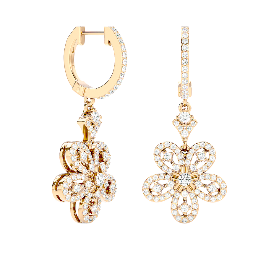Diamond Flower Drop Earrings